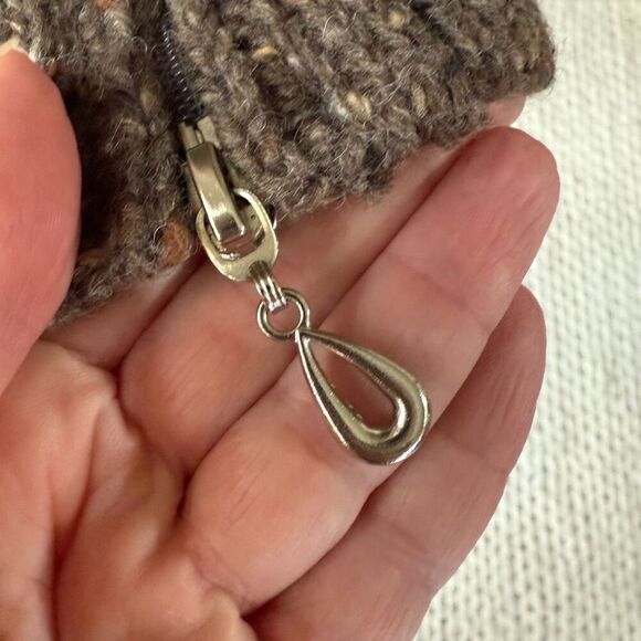 Aran Crafts 2 Way Zip 100% Wool Sweater Colorblock Tweed Half Sleeves Ireland M - Picture 6 of 7